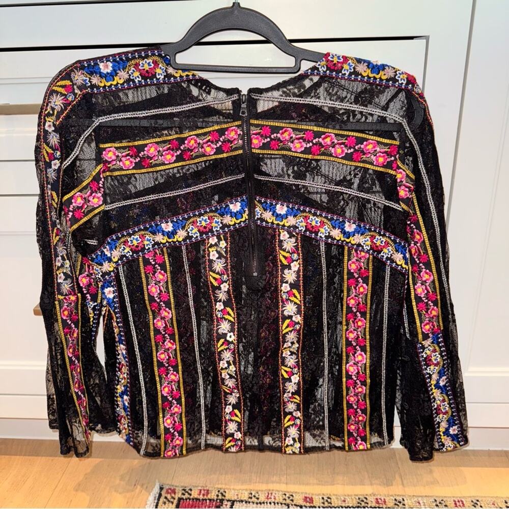 Alice and Olivia Larue Sheer Lace-Inset Top Small - Picture 9 of 10